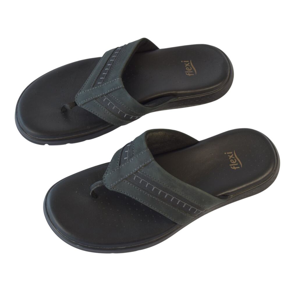 Men’s Black Leather Flexi Sandals Size 8.5 – Comfortable Slip-On Thongs